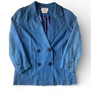 Vintage BIS by George Ewing Denim Blazer Jacket Star Buttons Women’s 10